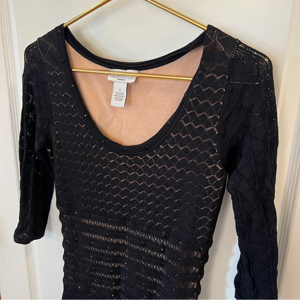 Carmen Marc Valvo Ladies Small Stunning Black Lace Stretchy Bodycon With Gems